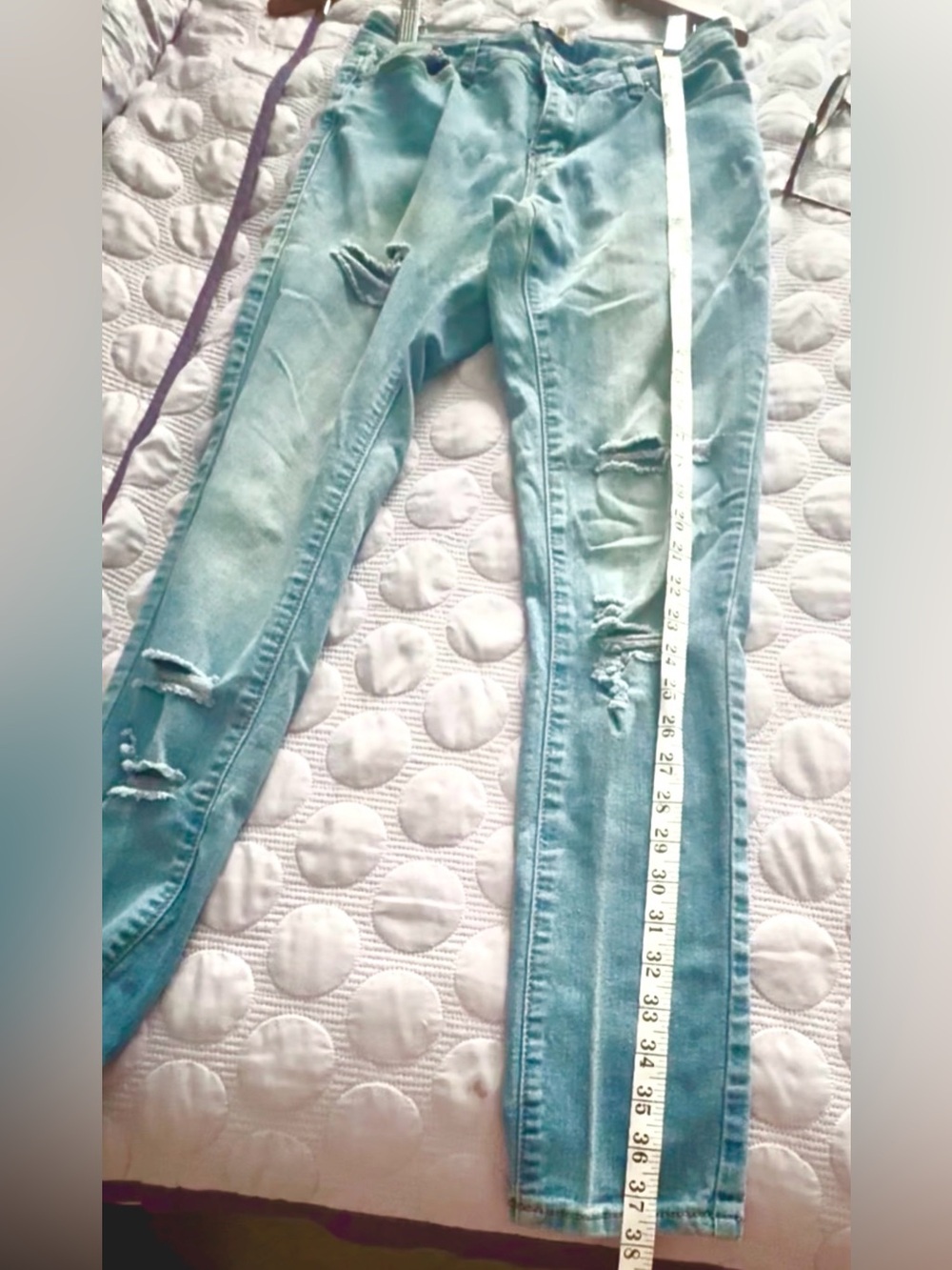 Vins Me Womens Jeans Skinny light Denim Ripped Destroyed Light Wash Juniors 7